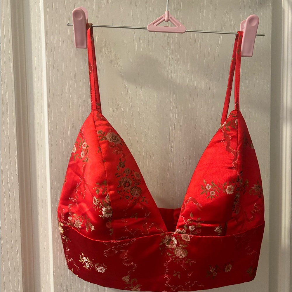 I.AM.GIA Red Floral Satin Crop Bralette